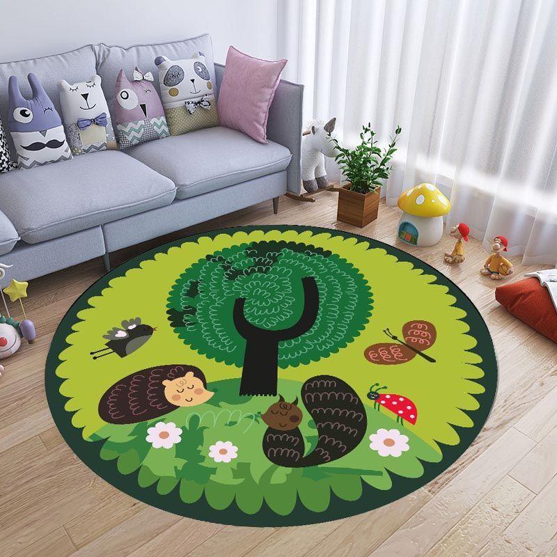 Cartoon Bear Round Carpet Fairy Tale Style Home Decor Mat Cute Kids Bedroom Decor Non-Slip Rug for Playroom Living Room Bedroom