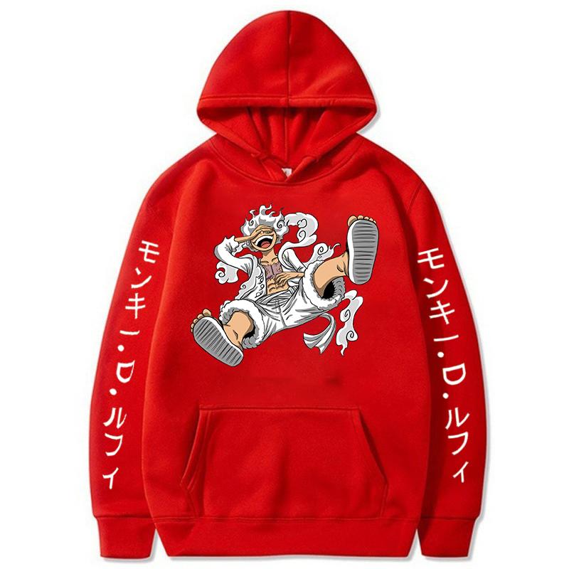 New Gear Fifth Luffy Printed Anime Hoodies Sun God Graphic 90s Pullover Casual Streetwear Unisex Autumn & Winter Oversized Fleece Clothing