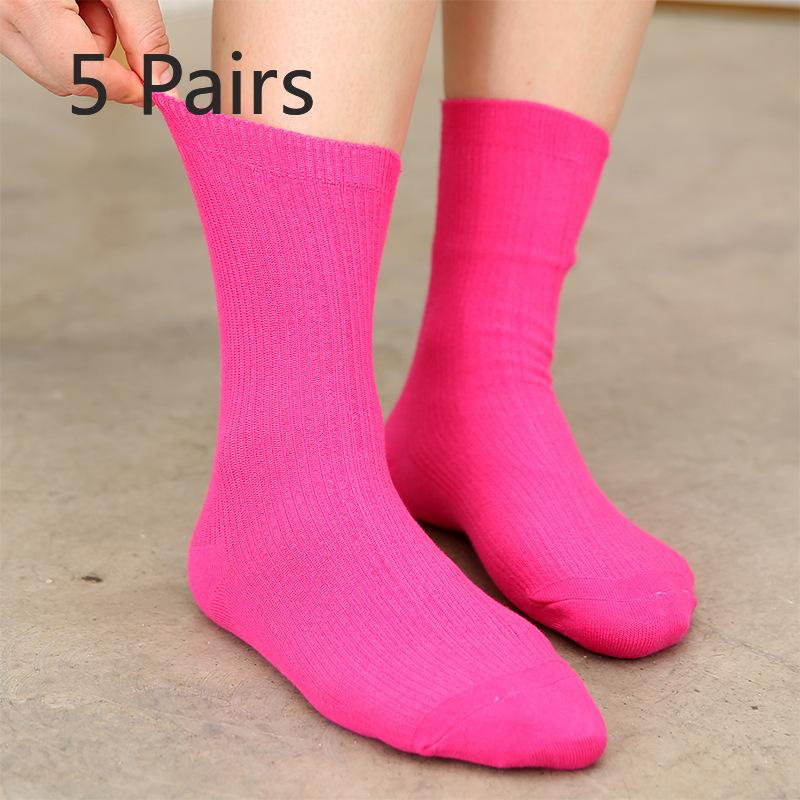 5 Paar Neue Retro-Stricksocken für Damen, Herbst und Winter, einfarbig und gestreift, für den Stiefel