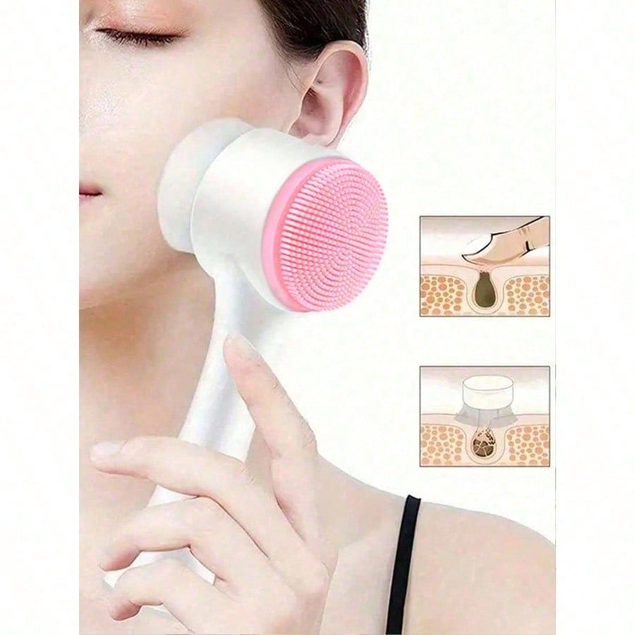 1pc Soft Silicone Facial Cleansing Brush, 2 In 1 Face Cleaning Brush, Facial Exfoliating Pore Deep Cleansing Brush