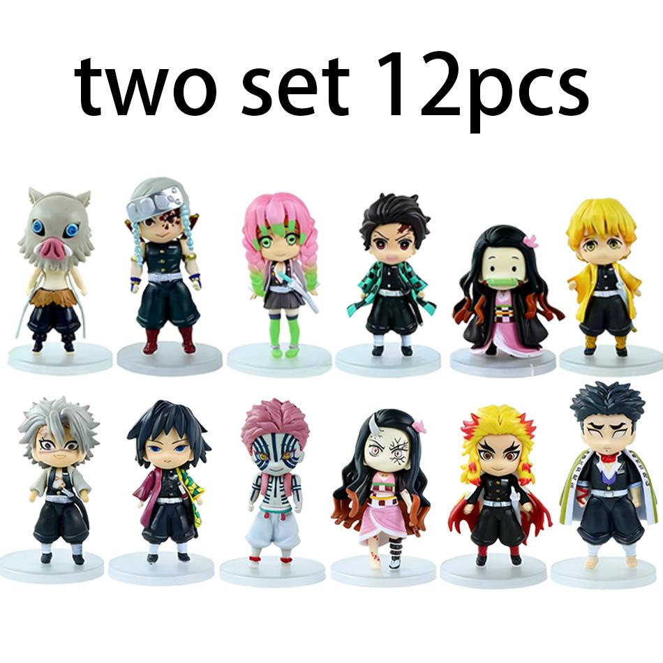 Demon Slayer 6 Pezzi 9cm Figure Chibi Tanjirou Nezuko Modello Anime Giocattolo Regalo di Natale Ornamento da Scrivania per Bambini