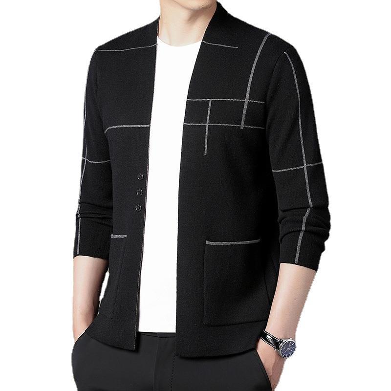 Men's Knitted Cardigan Youth Business Jacquard Fashion Men Sweater Coat Men's Wear