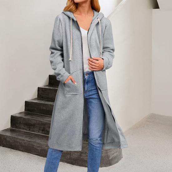 Sweater Jacket Loose Long Sleeves Zipper Hooded Cardigan Everyday Wear Casual Long Length Women Winter Coat for Trip