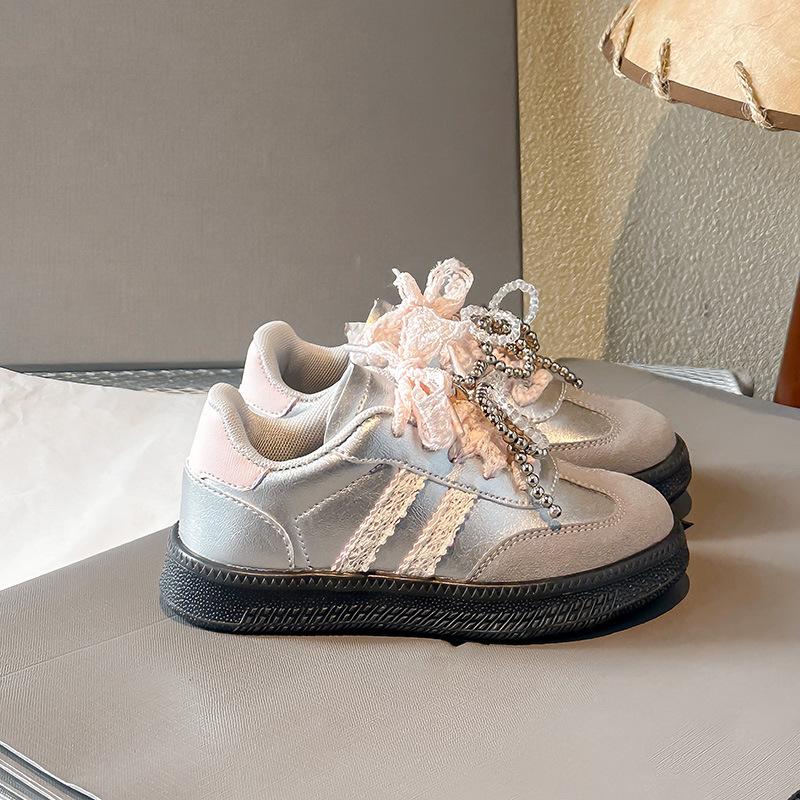 Spring 2025 New Classmates Girls Casual Shoes Korean Version Fashion Lace Bow Children's Moral Training Shoes