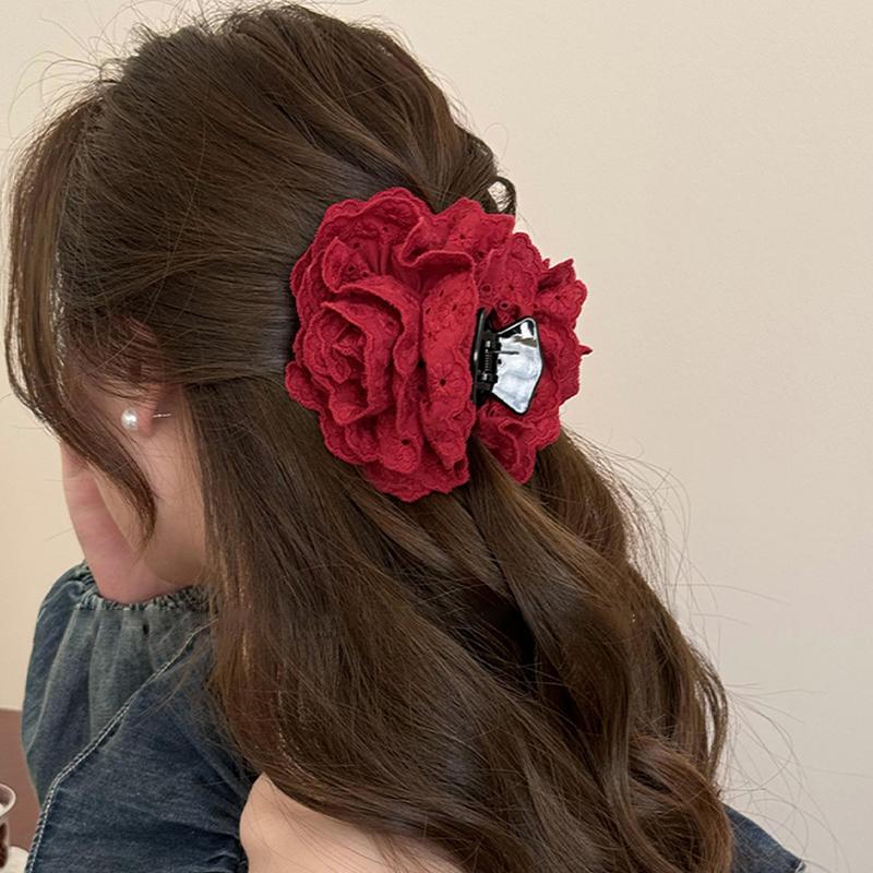 Flower Clip Rose Half-Tied Hairpin Women Headdress Big Flower Large Shark Claws