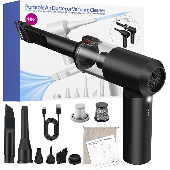 Car Vacuum Cleaner, 16000PA Car Vacuum Portable Cordless, 4-in-1 Mini Handheld Vacuum with Brushless Motor and Type C, Strong Suction Portable Vacuum