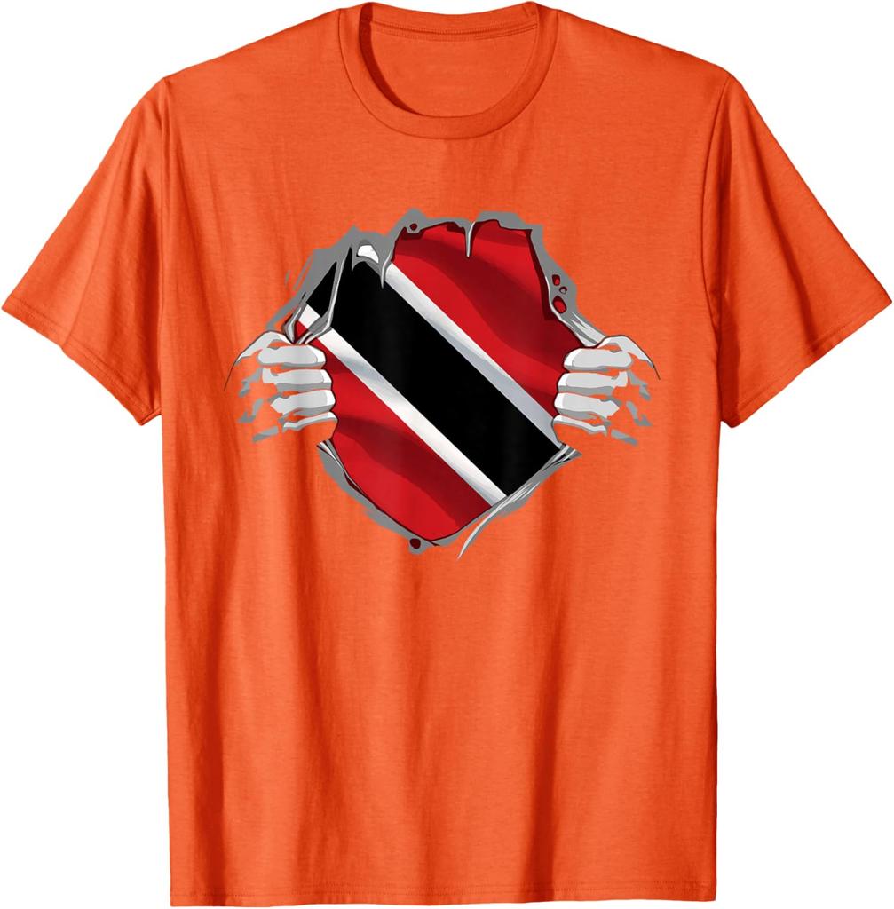 Trinidad Flag Ripped Shirt Trini Roots Men's Graphic Print Cotton Short Sleeve Casual T-Shirt