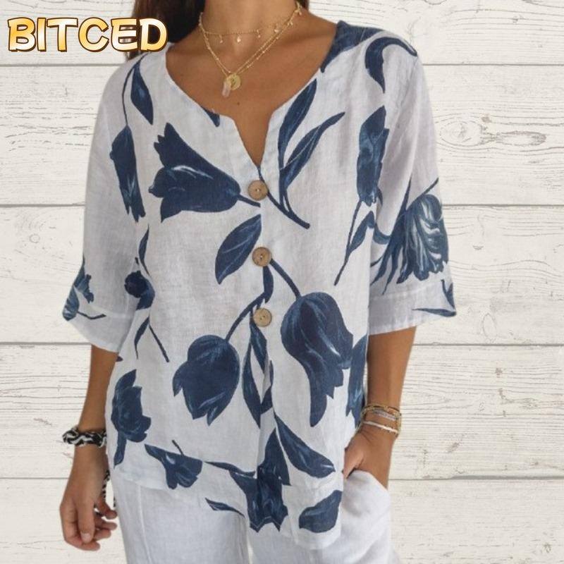 BITCED Damen Mode Lässige Kurzarm V-Ausschnitt Blusen & Hemden Internationales Design