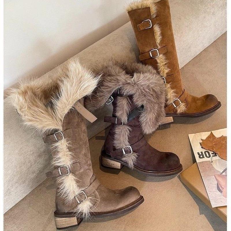 Utopia long snow boots women's winter new Russian high tube buckle thick velvet fashion warm cotton shoes