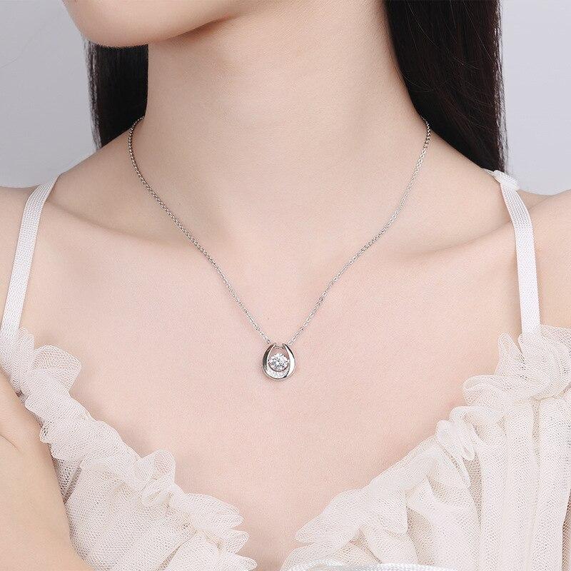 Color 0.5 Carat Moissanite Geometric Pendant 925 Sterling Silver O-chain Necklace Fine Classic Luxury Jewelry For Women