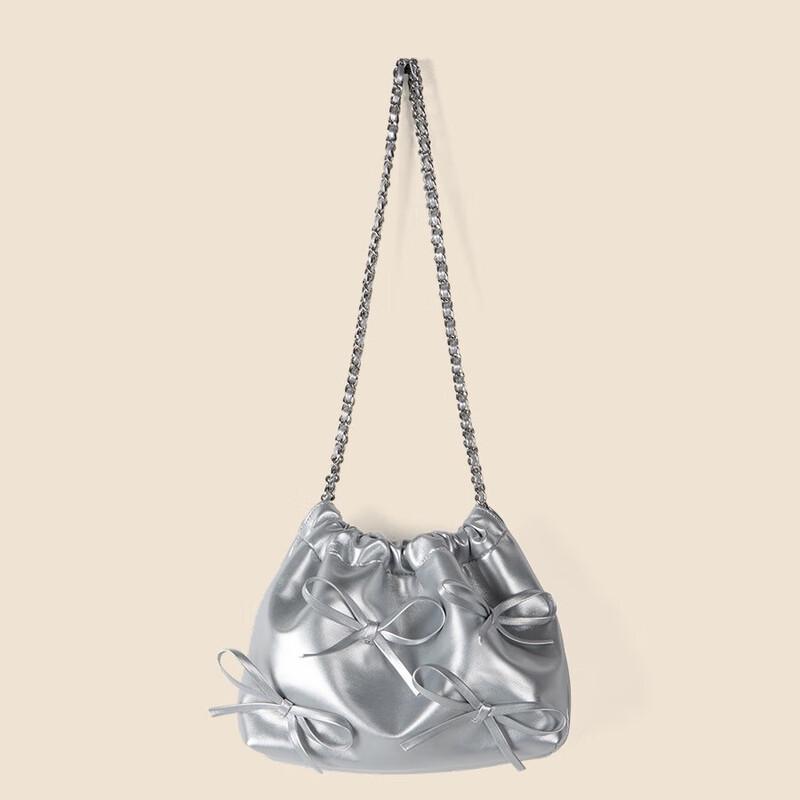 Fashion Bowknot Chain Soft Pleated Shoulder Bag
