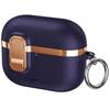 For AirPods Pro 3 Case Foldable Stand Electroplated Litchi Texture TPU PC Earbuds Cover with Switch / Carabiner
