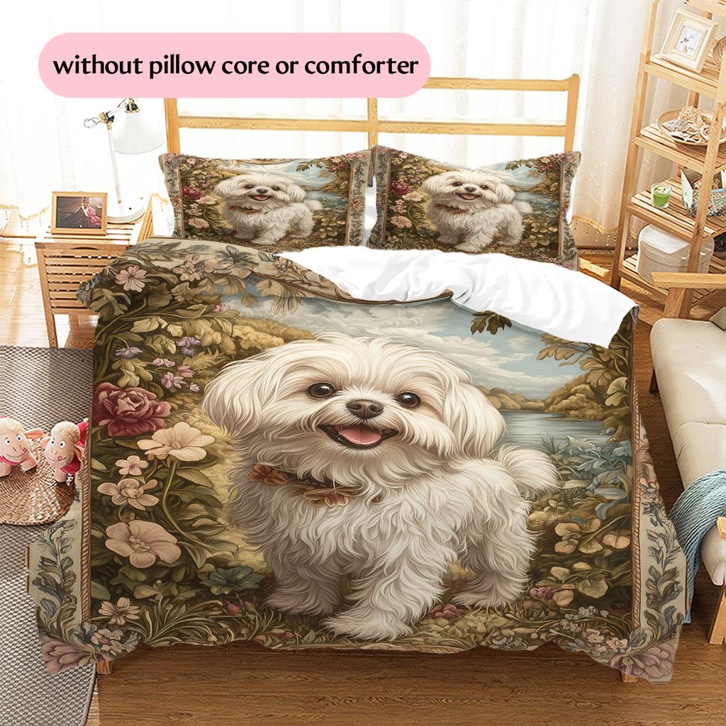 Maltese Pattern Bedding Home Decoration Birthday Gift (1 * Duvet Cover + 2 * Pillowcase, Without Core)