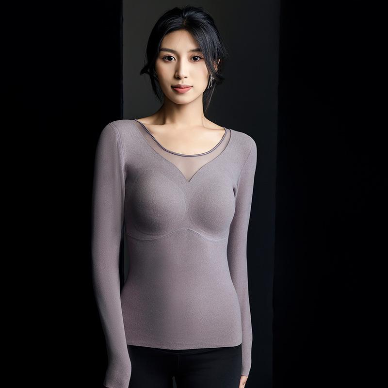 Graphen Beheizter Damen Fleecegefütterter Extra-Dicker Einteiliger Baselayer mit Eingebautem BH, Langärmige Warme Unterwäsche.