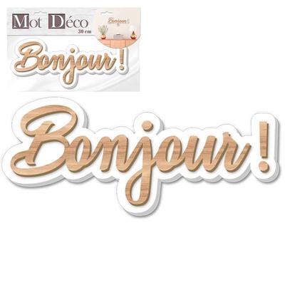 [Q7328] - 3D Wooden Deco Word 'Hello! ' Brown White - 30x9x1 Cm