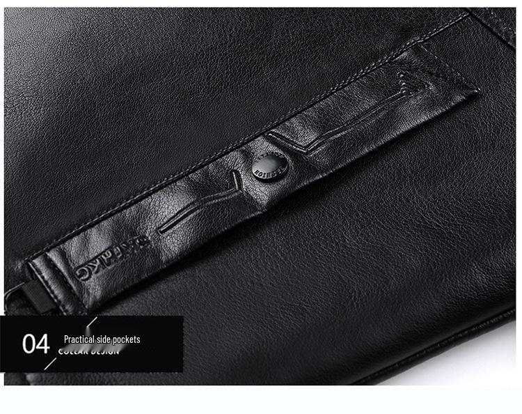 Men's Fur-Lined Leather Jacket with Plush Lining - Ideal Winter Wear for Middle-Aged and Elderly.