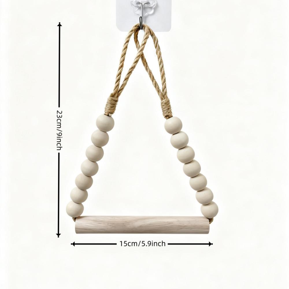 No Drill Hemp Rope Wooden Bead Design Toilet Paper Holder with Self Adhesive Hook Toilet Roll Holder Bathroom Accessories 1PC