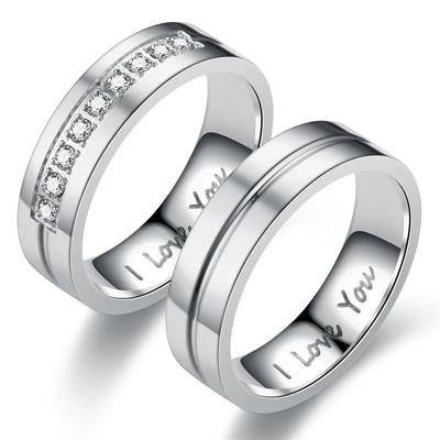 Mode Edelstahl Paar Verlobungsringe für Frauen Männer Kristall Ich LIEBE DICH Ring 2021 Hochzeit Schmuck Geschenk