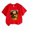 Unisex Kids Boys Girls Crew Neck Short Sleeve 100% Cotton T-Shirt, Cute Cheburashka Print Tee with Torch Orange Pattern Casual Soft Summer Daily Wear