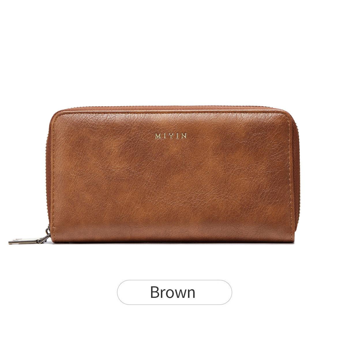 

Женский кошелек MIYIN с защитой от RFID и двойной молнией, женский клатч в стиле ретро, минималистичный, многофункциональный, с несколькими отделениями для карт, держатель для карт