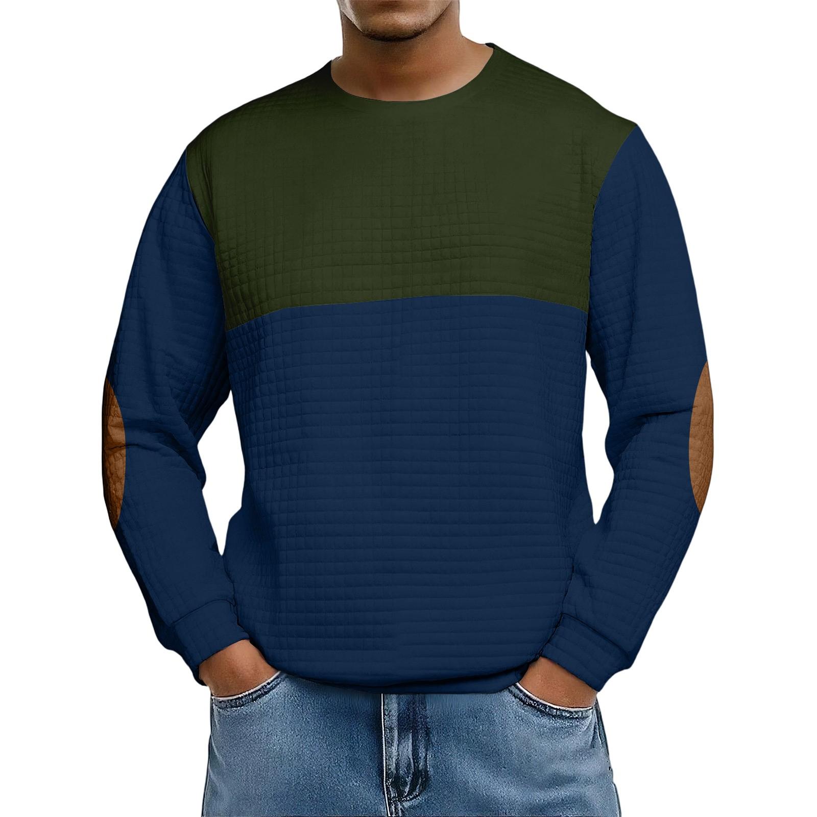 

Men s Loose-fitting Casual Waffle-weave Neck Long-sleeved Top L