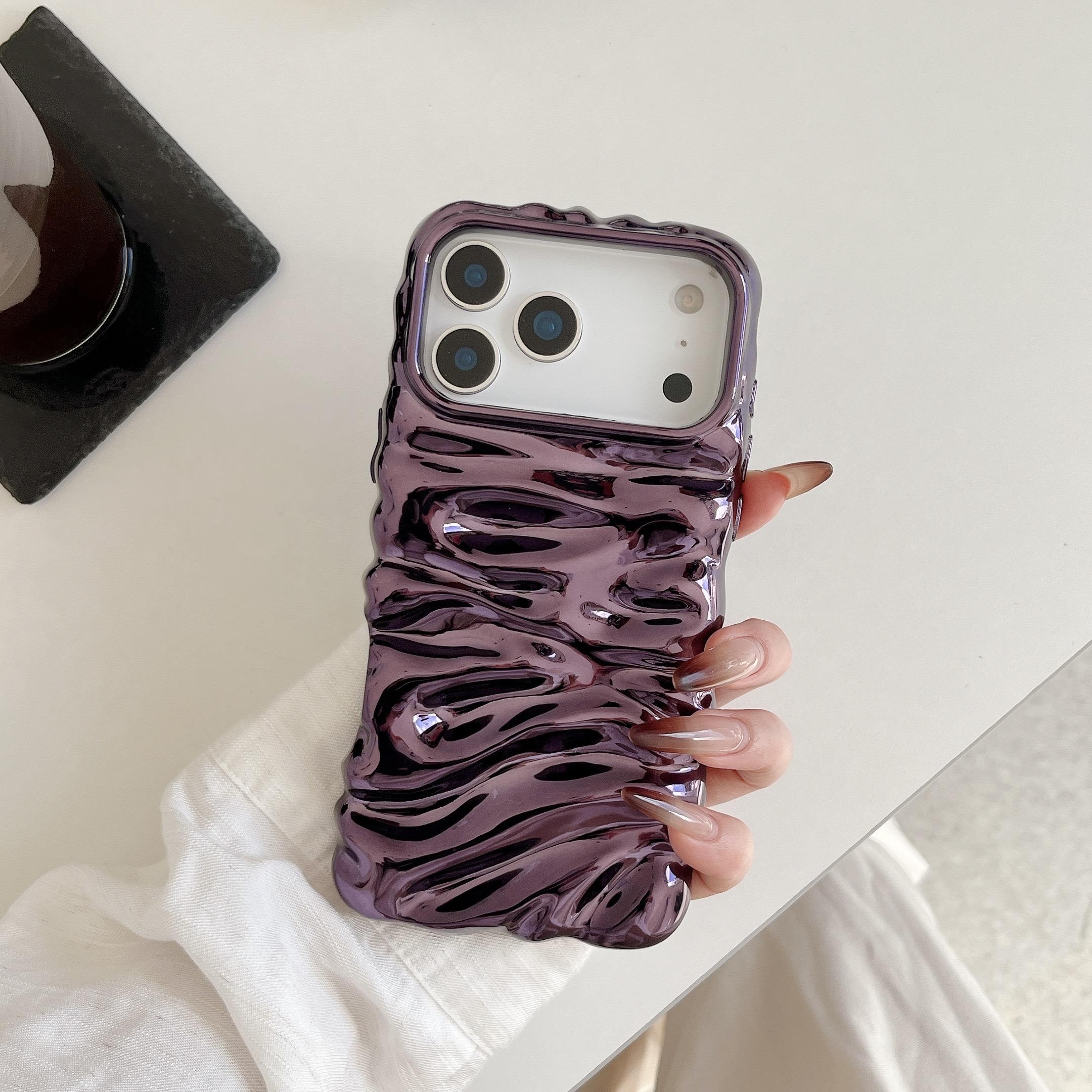 Fashion Plating Glossy Laser Wrinkle Texture Case For iPhone 17 Air 16 15 14 13 Pro Max Plus Meteorite Wave Bumper Cover Funda iPhone17