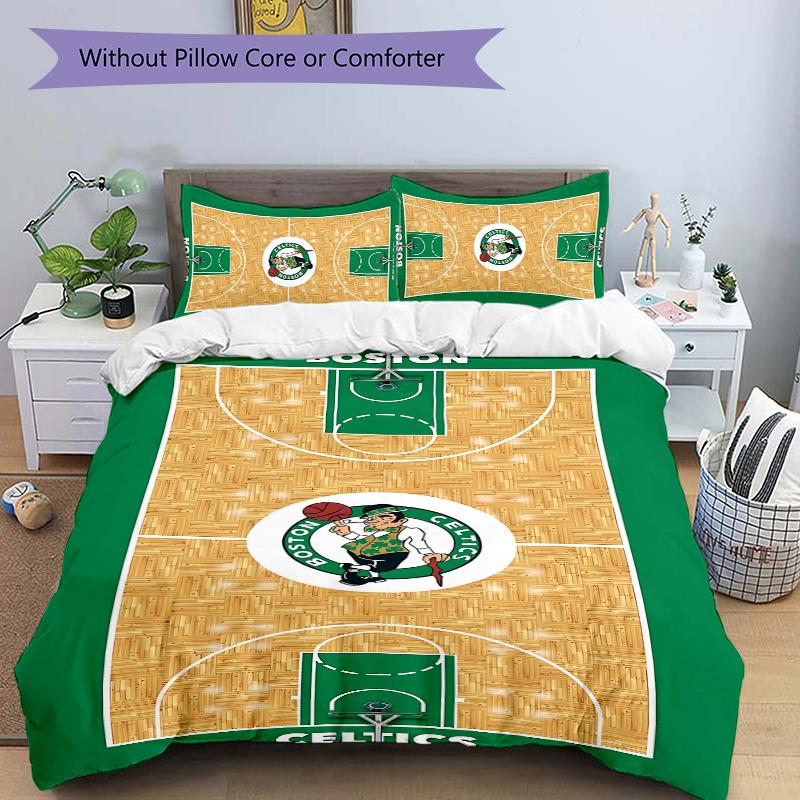3Pcs Boston Celtics Court Bedding Set Soft Fabric Duvet Cover Pillowcases Home Christmas Xmas Halloween Gift 1 Duvet Cover 2 Pillowcase N1142