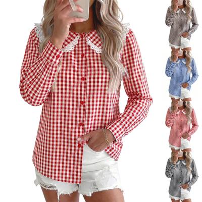 Camisa de cuadros para mujer con cuello y manga larga