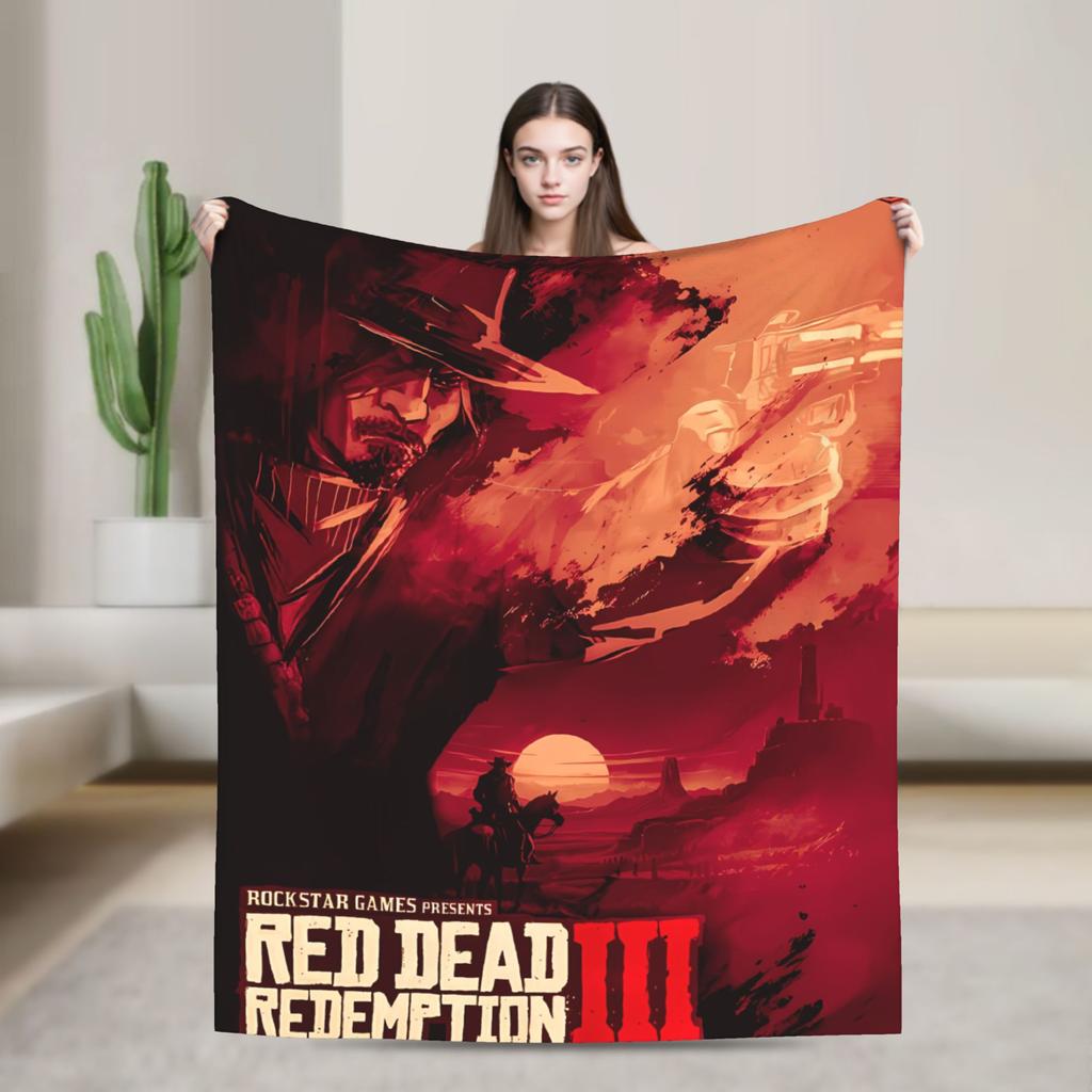 Red Dead Redemption 2  Warm Soft Blanket  Students Plush Bedding Throws Pattern Couch Chair Flannel Bedspread Sofa Bed Cover