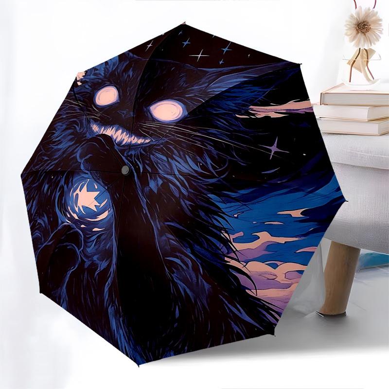

1pc Black Cat Moon Phase Automatic Folding Umbrella, Portable 3-Fold Design with 8-Bone Iron Frame, Perfect for Outdoor Use, Festive Gifts, Travel, Da