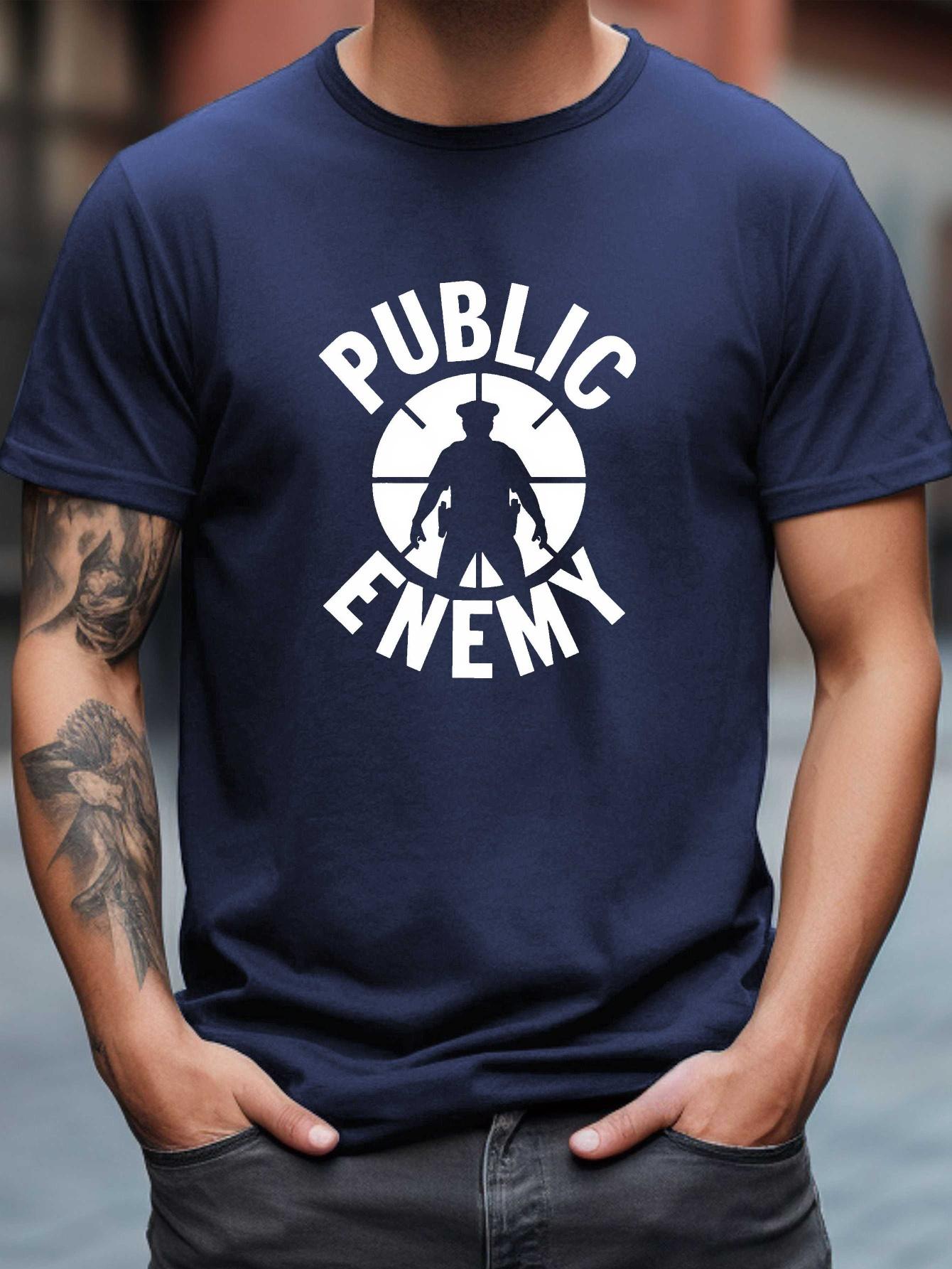 Public Enemy Graphic T-shirt - Black Cotton Blend L