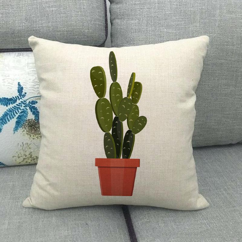 Cartoon Green Potted Cactus Digital Printing Short Plush Pillow Covers For Car Sofa Office Cushion Cover Home Goods 60X60Cm