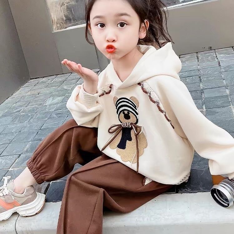 Girls Spring Autumn Fashionable Hoodie Two Piece Set Stylish Casual Sports Suit Baby Long Pants Top 90