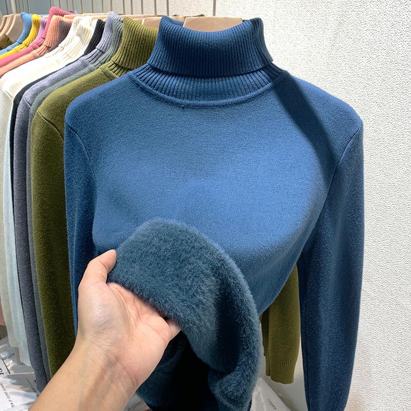 Turtleneck sweater women's fleece thickened autumn and winter new integrated mink fleece inner top bottoming shirt women's winter thick