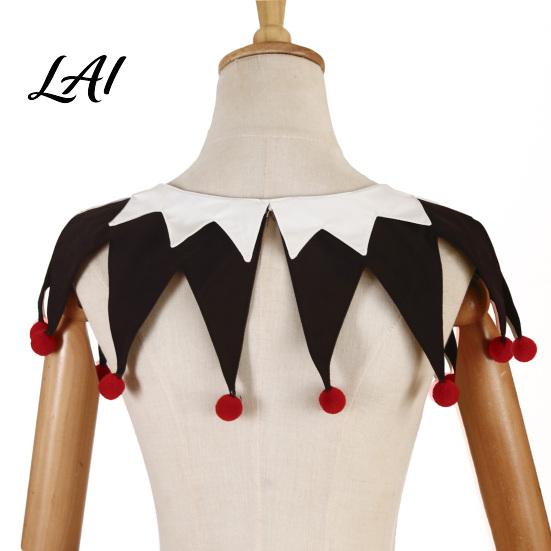 Detachable Clown Collar Halloween Pointed Fake with Pom Poms Black White Red Triangle Jester Neck Shawl for Christmas Party Stage Cosplay Easy