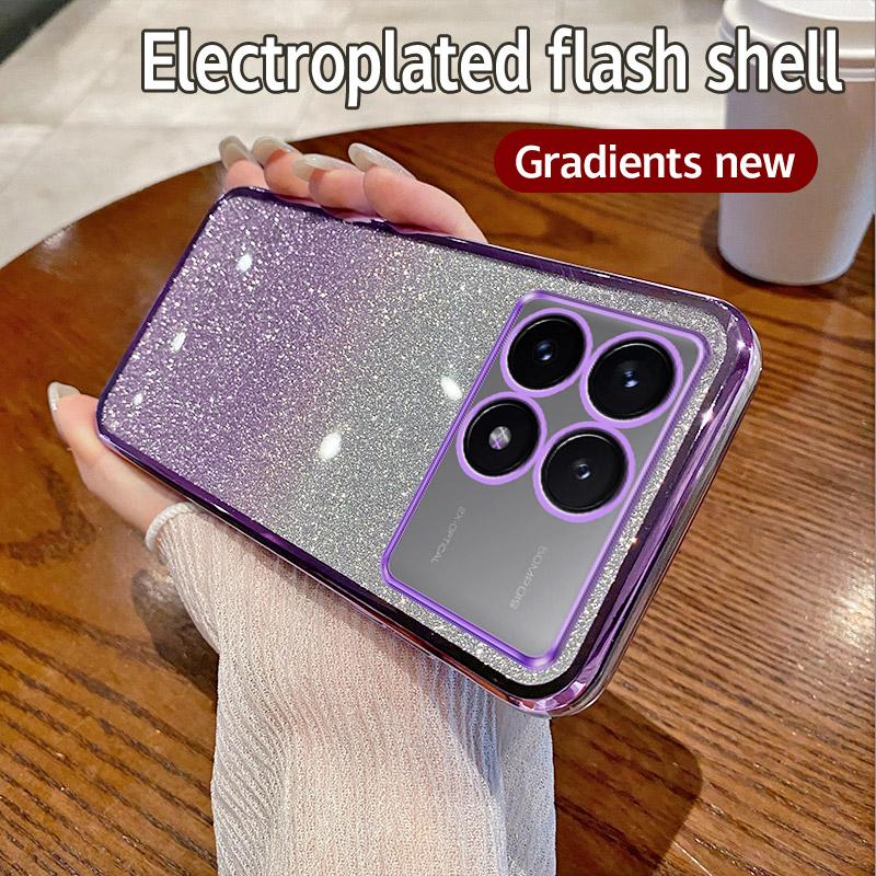 For Xiaomi Poco F6 Pro Case Xiaomi Poco F6Pro Phone Case Shiny Glitter Plating Silicone Camera Lens Soft Back Cover