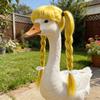 Porch Goose Wig Cute Goose Statue Braid Wig Funny Double Braids with Adjustable Elastic Band for Lawn Goose Statue Yard Garden Outdoor Decoration
