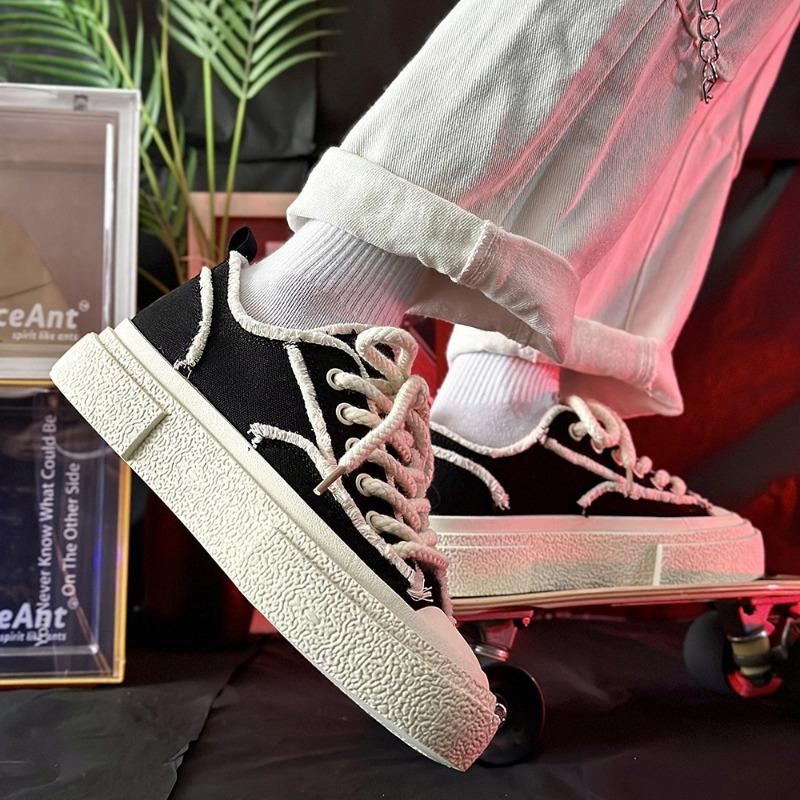 2025 Couple Canvas Shoes Japanese Youth Men Black White Casual Flats Shoes Spring Autumn Women Round-toe Sneakers Big Size 35-44