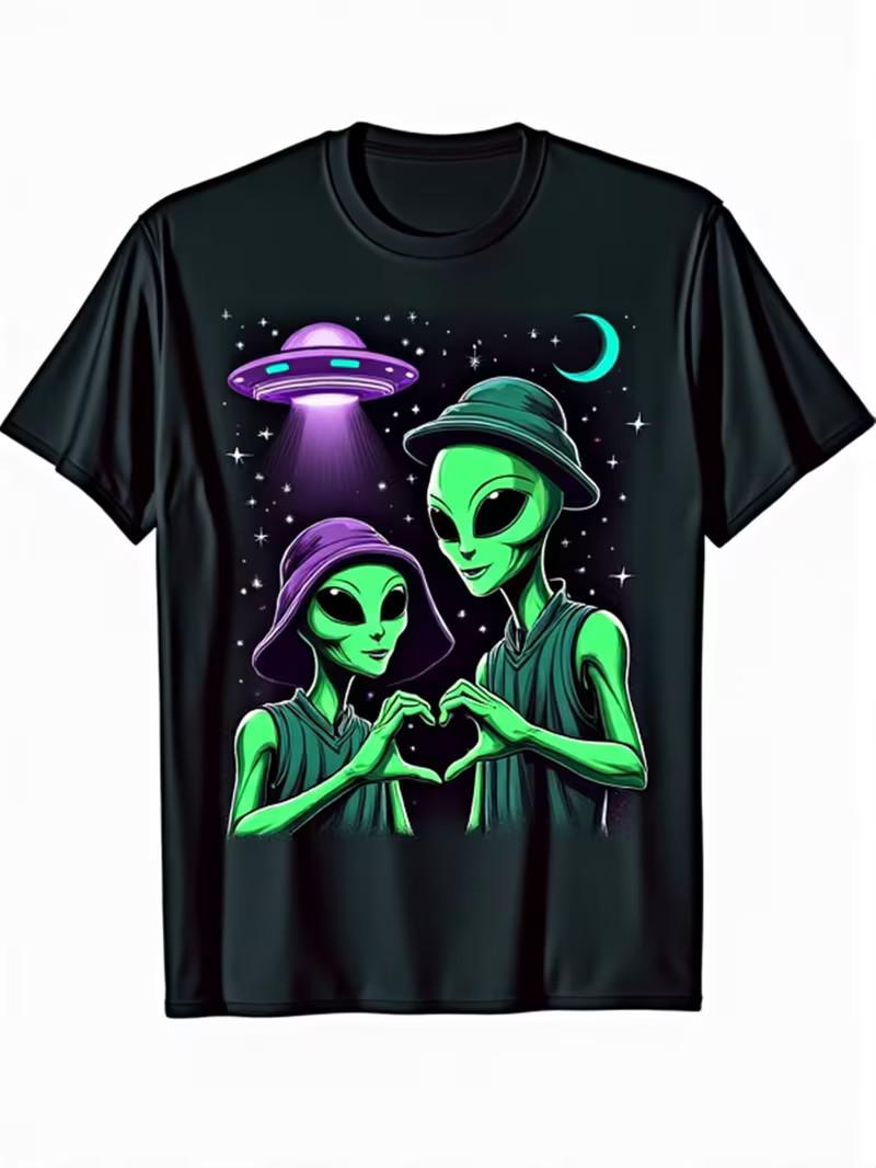 Men S Funny Sasquatch & Alien Love Hand Sign Graphic T-Shirt - 100% Cotton Black XXXL