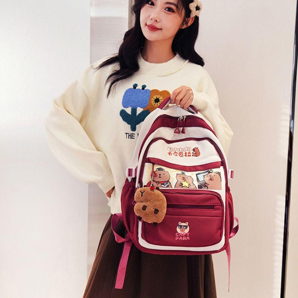 Cartoon Capybara Backpack Casual Style Casual Shoulder Bag Trendy School Bag  Travel