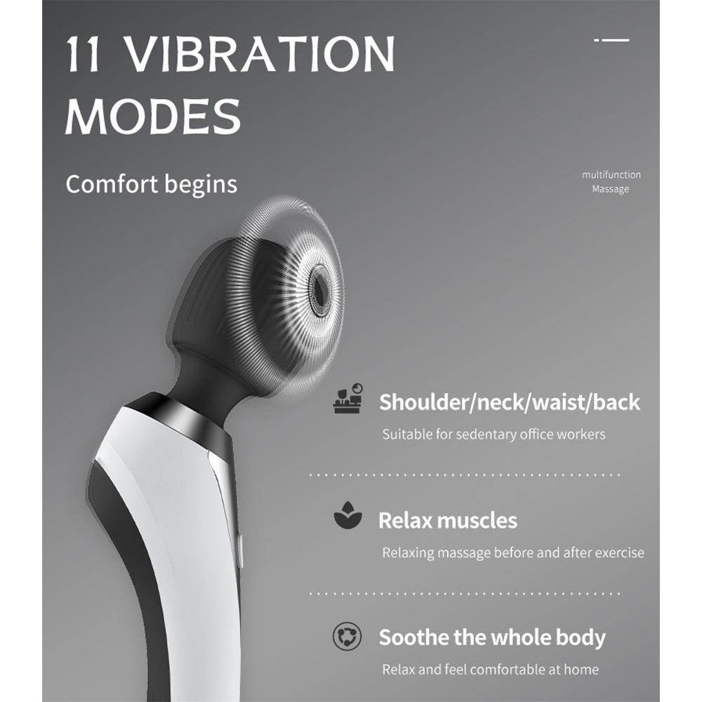 High Frequency Vibration Massage Stick 11 Modes Deep Tissue Rechargeable USB Fast Charge IPX7 Waterproof Portable Silicone Heads