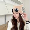 Winter Ladies Hat Kitty Head Solid Color Goggle Decor Ball Decor Demon Cap Windproof Elastic Anti-slip Warm Headwear