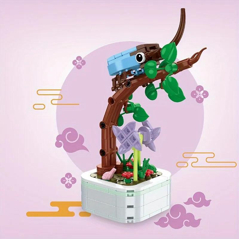 DIY Butterfly Insect Potted Plant Bonsai Flower Block Rose Decoration Mini Building Block Plastic Toy Gift Kids Girls St Practical Use