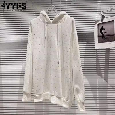 Moda Donna Casual Stampa a Pois Manica Lunga Felpe con Cappuccio