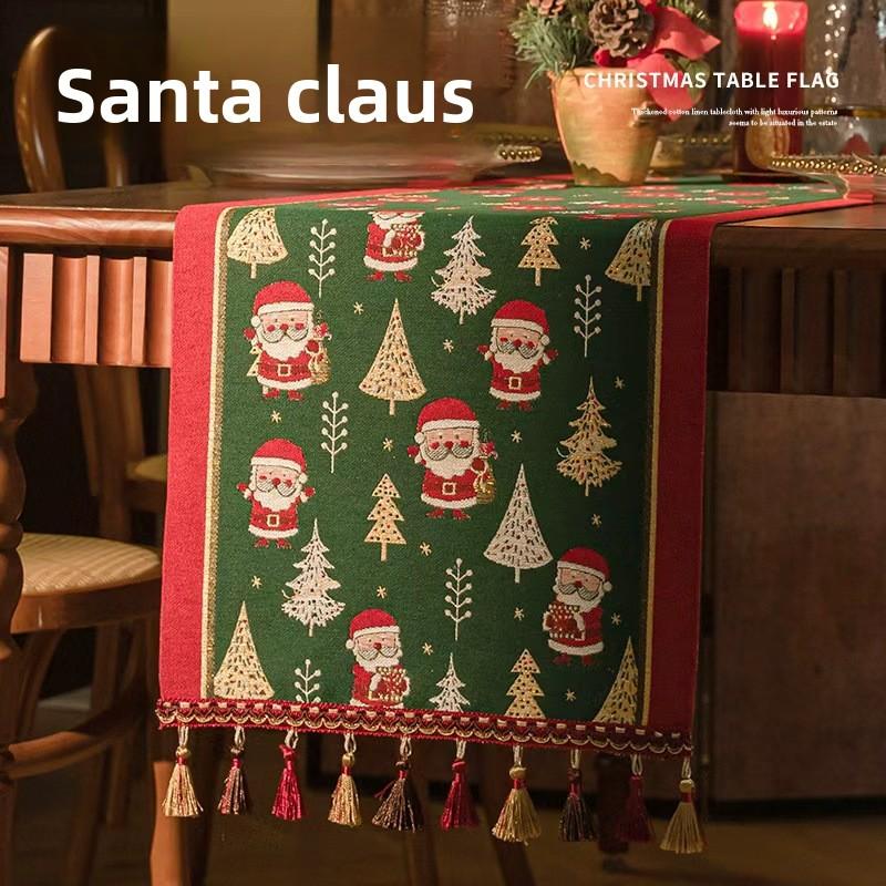 Christmas Santa Table Runner Cotton Linen Look Festive Dining Decor for 6 People Holiday Tablecloth