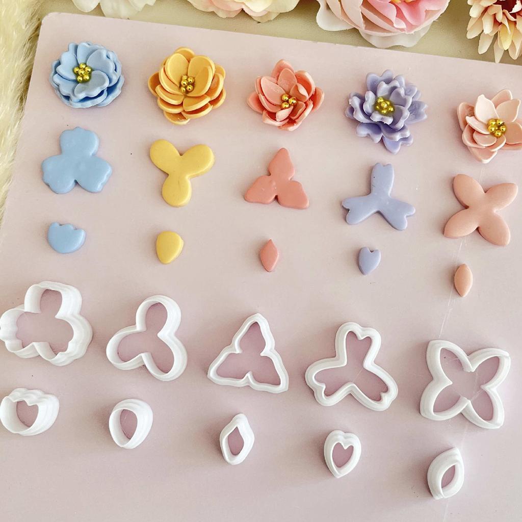 10Pcs Flower Clay Cutter Clay Molds for Earrings Making, 5 Shape Geometric Flower Clay Cutter, 5 Shape Petal Clay Cutter
