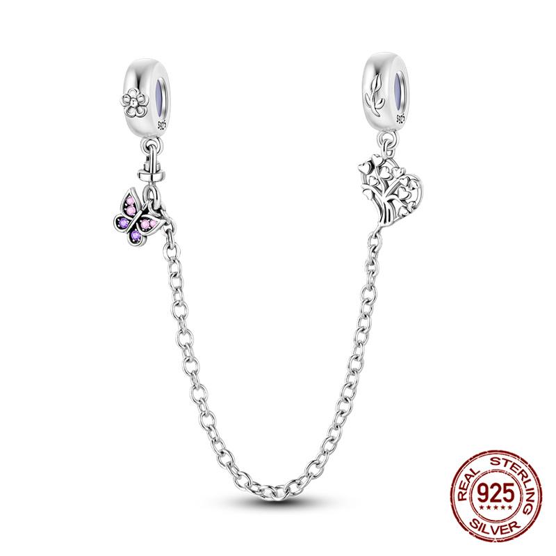 Original 100% 925 Silver Star Moon Safety Chain Fit 925 Original Bracelet & 3mm Bracelet DIY Jewelry Making Women Gift