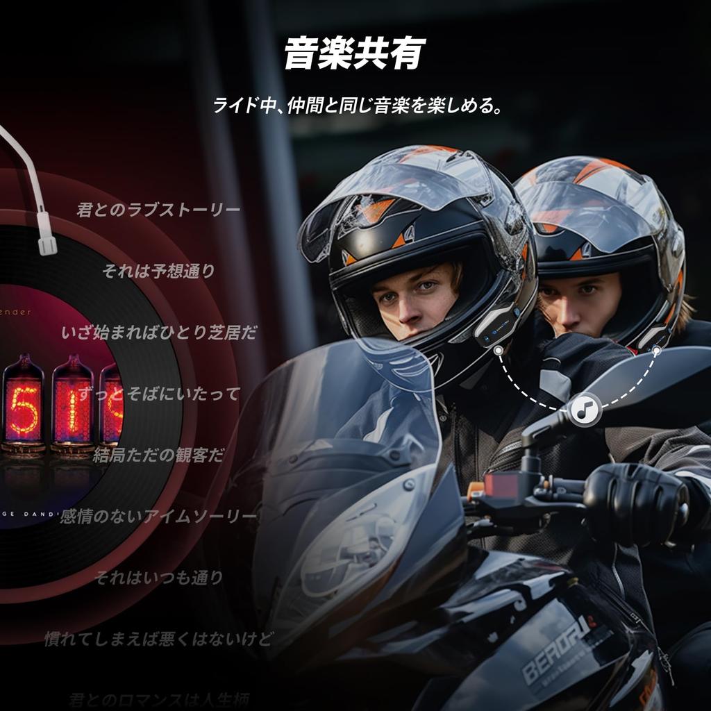 TNICER T5Plus Motorcycle Bluetooth Simultaneous Music and Simultaneous 30 Hours of Continuous 500m Communication 3 Sound Quality Japanese Voice