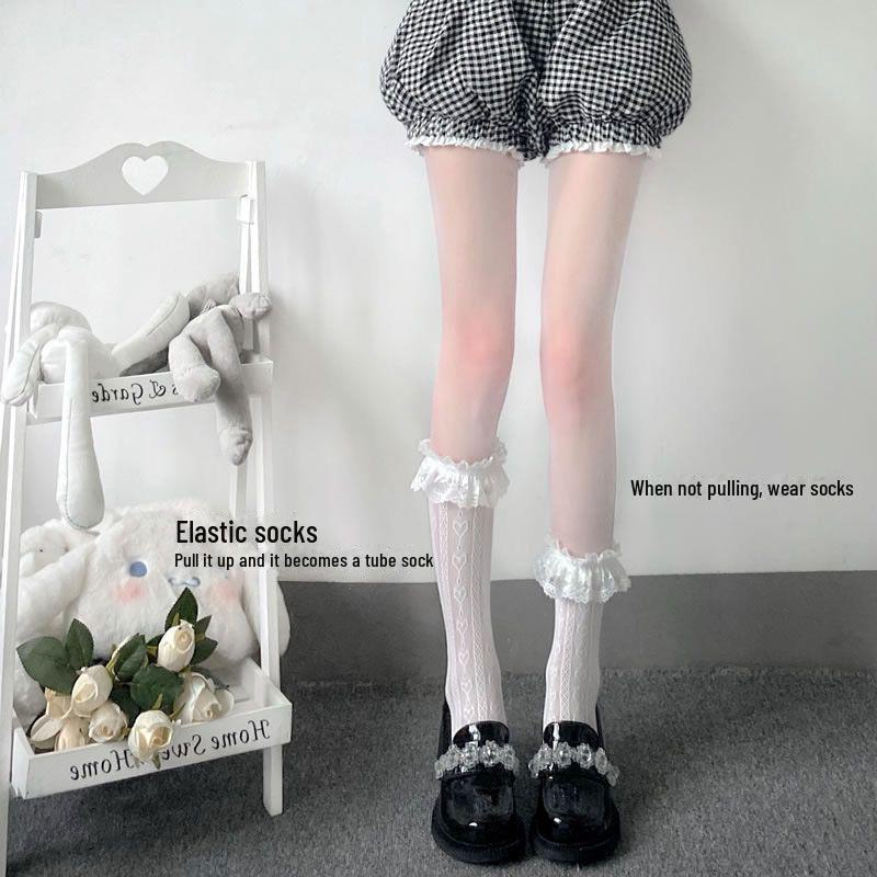 Summer Pattern Sexy Black Silk Calf Socks - Trendy, Slim, Hollow Tube Design for Girls
