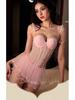 Plus Size Lace Cap Sleeve Fishbone Corset Push-up Camisole Dress with Underwire and Pads - See-through Lingerie